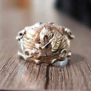 Vintage America Bald Eagle Wings Silver Tone Men's Ring Large Size 10.75